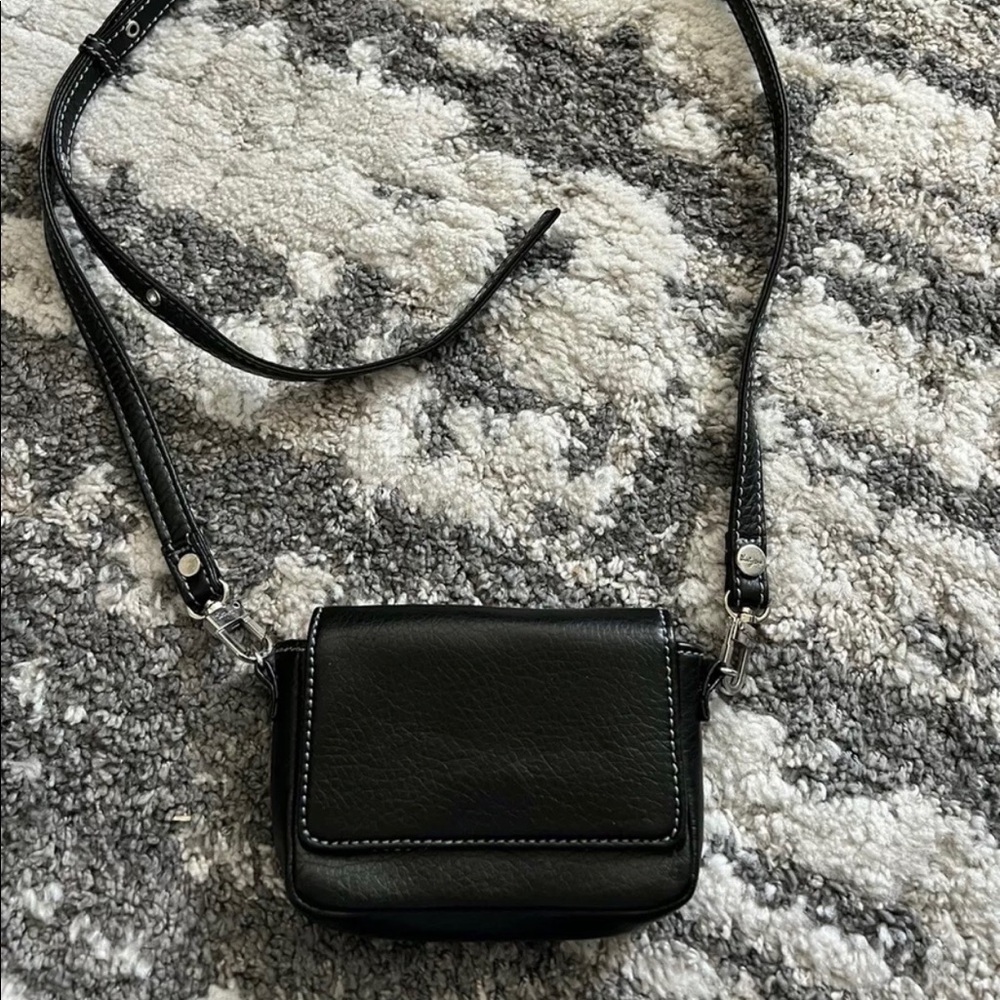 Thirty One Mini Purse Wallet Crossbody Wristlet Black Faux Leather